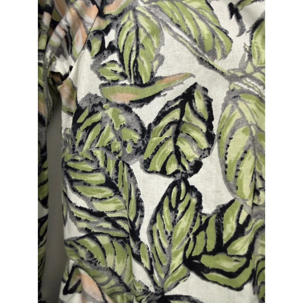 Isabel Riera leaf-print maxi dress Sz M button-down front bell sleeves MSRP$450 - Picture 4 of 11